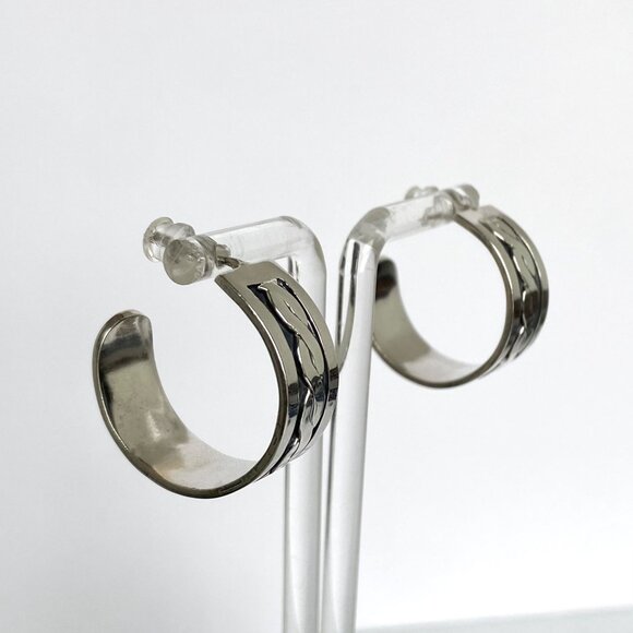VTG Sterling Silver 925 Taxco Mexico Infinity 10MM Wide 1" Hoop Earrings - Picture 3 of 16
